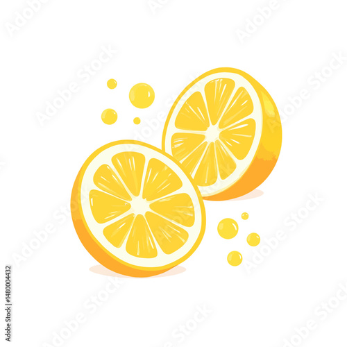 Bright Lemon Slices in Minimalistic Style with Juice Drops