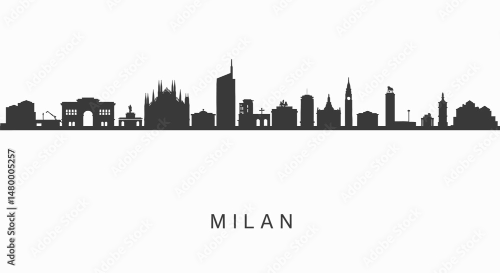 Milan Skyline Silhouette with Italy Cityscape. Milan Skyline Silhouette with Italy Cityscape.