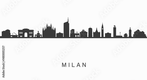 Milan Skyline Silhouette with Italy Cityscape.