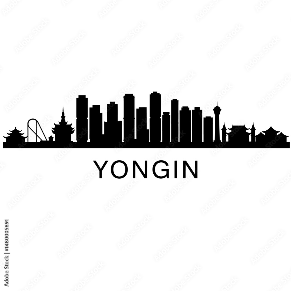 Yongin Skyline South Korea Cityscape Silhouette. Yongin Skyline South Korea Cityscape Silhouette.