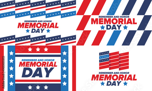 Memorial Day in United States. Remember and Honor. Federal holiday for remember and honor persons who have died while serving in the United States Armed Forces. Celebrated in May. Vector poster
