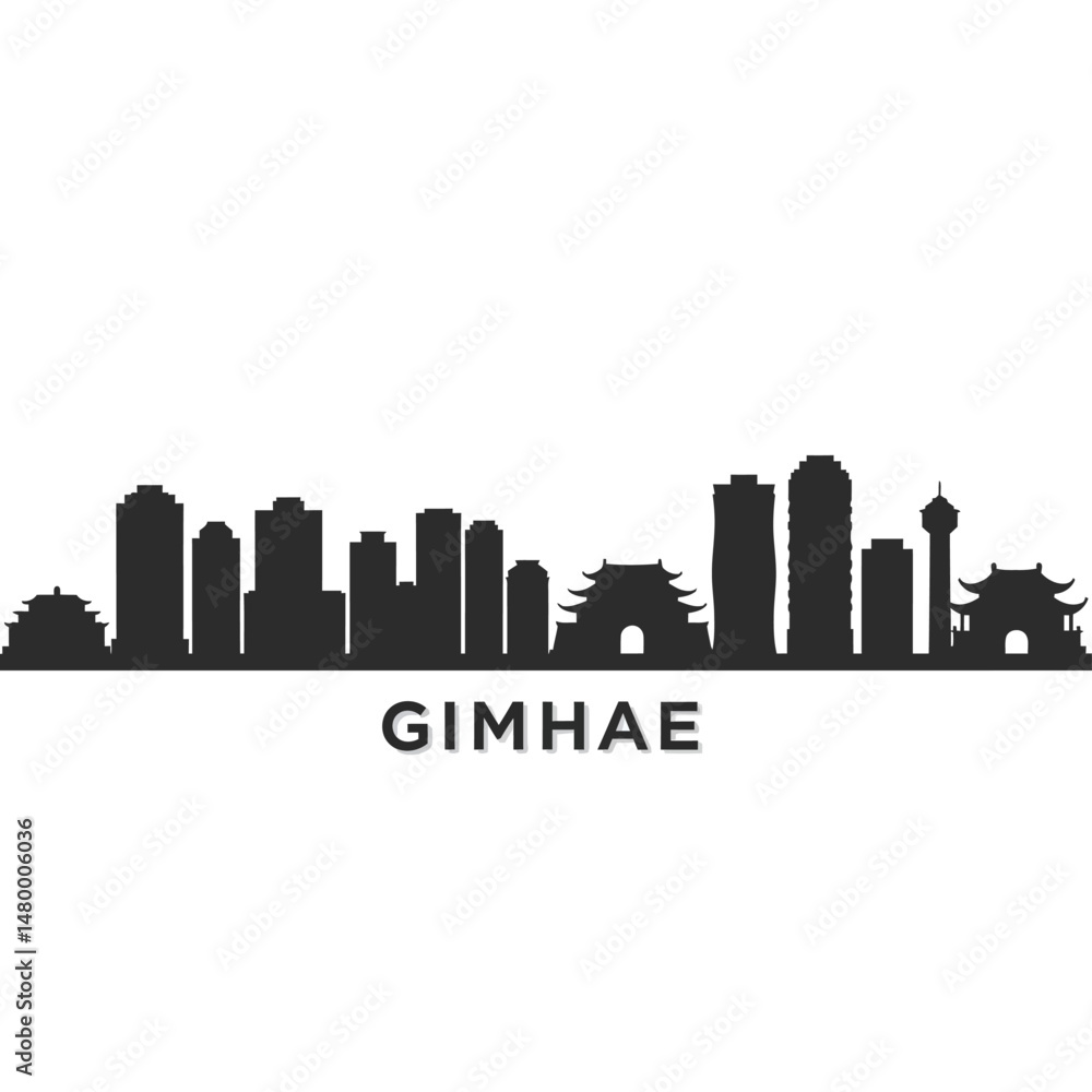 Gimhae skyline silhouette with South Korea. Gimhae skyline silhouette with South Korea.