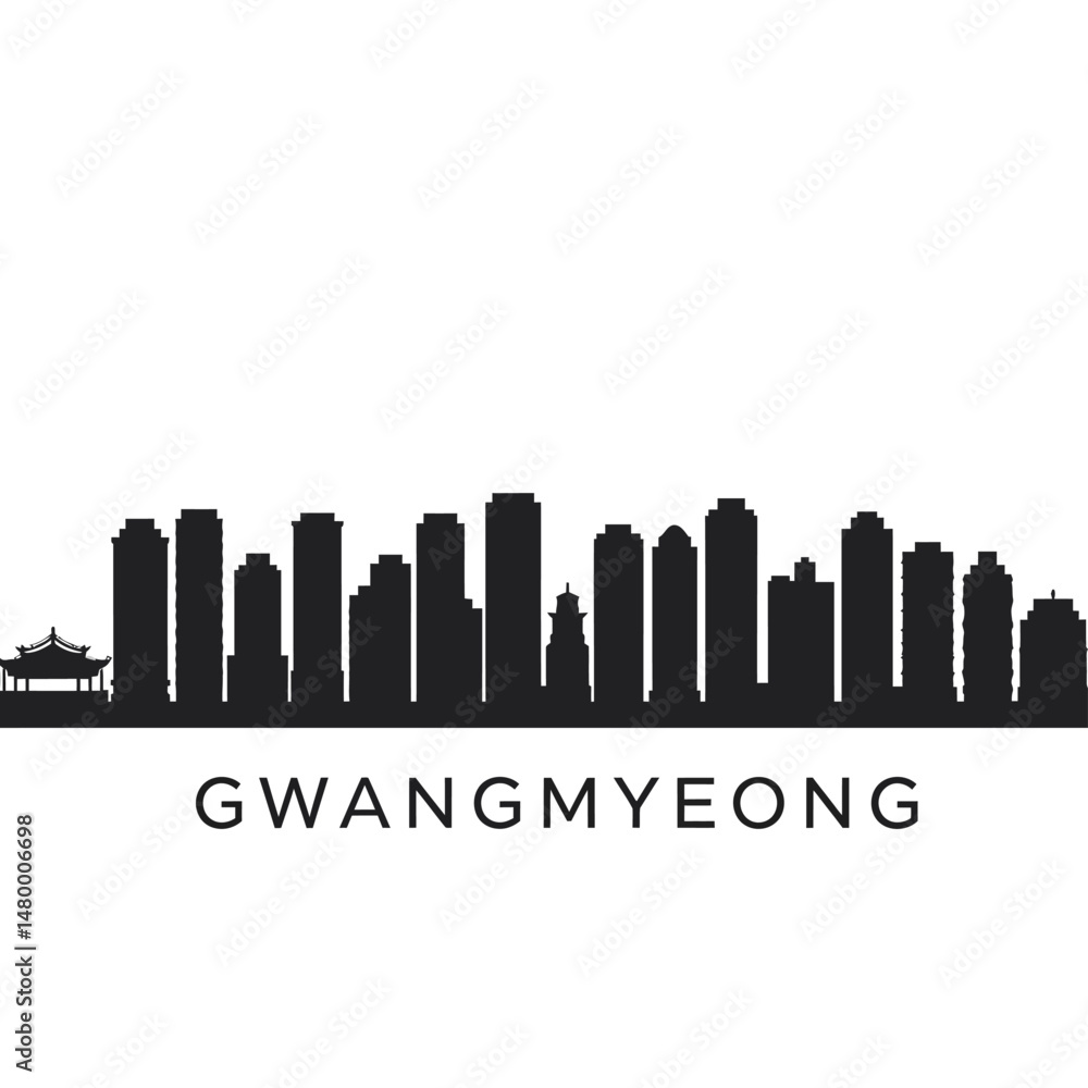 Fototapeta premium Gwangmyeong Korea Skyline with Black Silhouette.