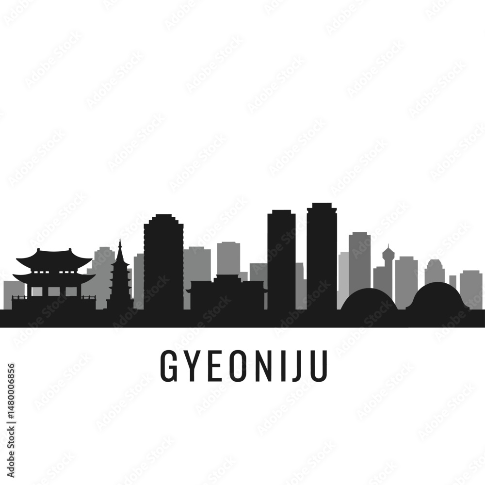 Gyeongju Skyline South Korea Black Silhouette. Gyeongju Skyline South Korea Black Silhouette.