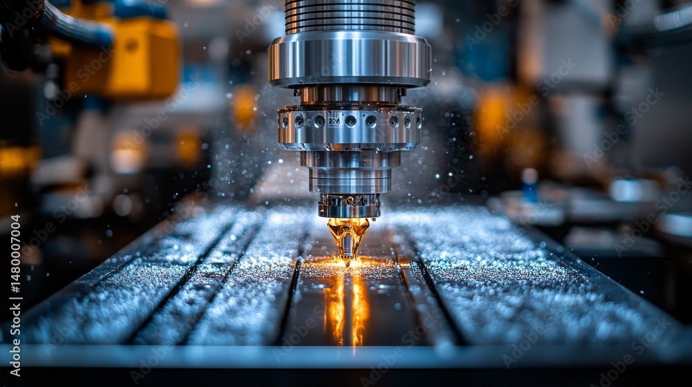 Close-up of CNC machine precision cutting metal. Close-up of CNC machine precision cutting metal.