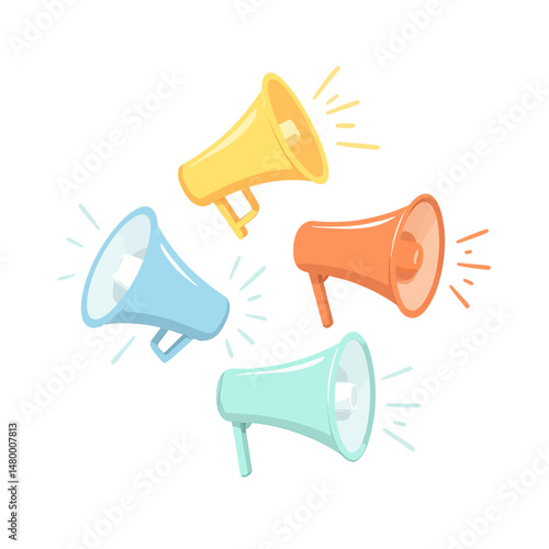 Colorful Megaphones Broadcasting Together