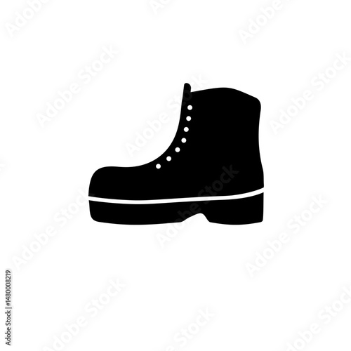 Military or Lumberjack Shoes, Hiking Boot Solid Flat Vector Icon Isolated on White Background.