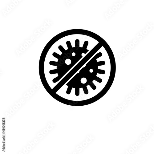 Antibacterial, No Virus, Stop Bacteria Solid Flat Vector Icon Isolated on White Background.