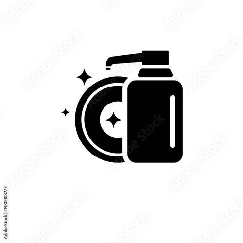 Hand Dishwashing Liquid with Clean Plate Solid Flat Vector Icon Isolated on White Background.