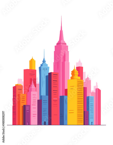 Colorful Skyline Cityscape at Dawn with Pastel Tones