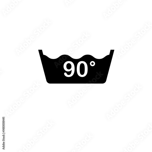 Wash Water Temperature, 90 Degrees Washing Solid Flat Vector Icon Isolated on White Background.