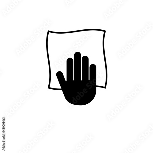 Hand Wiping with Cloth, Wet Wipe and bubble Solid Flat Vector Icon Isolated on White Background.