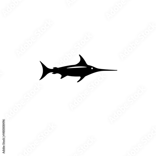 Marlin Fish, Atlantic Swordfish, Wildlife Solid Flat Vector Icon Isolated on White Background.