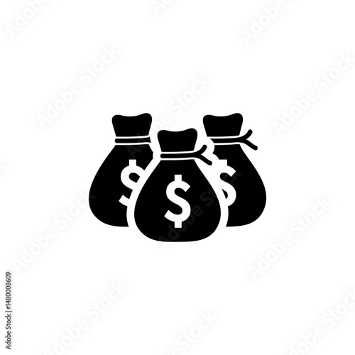 Three Money Bags, Dollar Banking Sack Solid Flat Vector Icon Isolated on White Background.