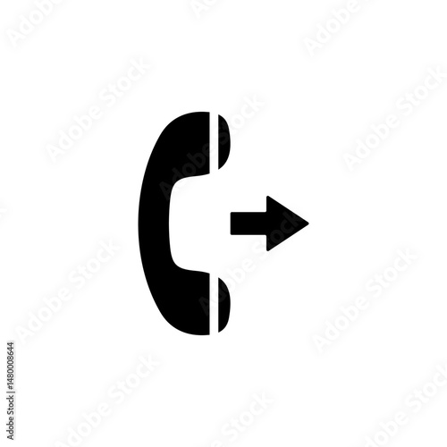 Outgoing Call, Phone Handset with Arrow Solid Flat Vector Icon Isolated on White Background.