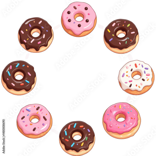 Colorful Donuts Circle Joyful Celebration with Sprinkles and Glaze