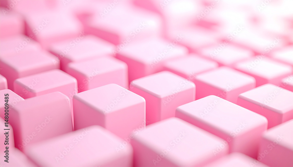Fototapeta premium A close-up view of an arrangement of soft pink cubes, creating a visually appealing pattern with a smooth, modern aesthetic