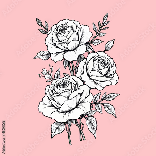 Wallpaper Mural Elegant White Roses Bouquet on Pink Background Torontodigital.ca