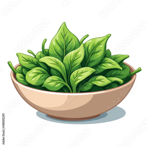 Fresh Spinach in Bowl, Green Leaves, Healthy Meal, Natural Lighting, Minimalist Style