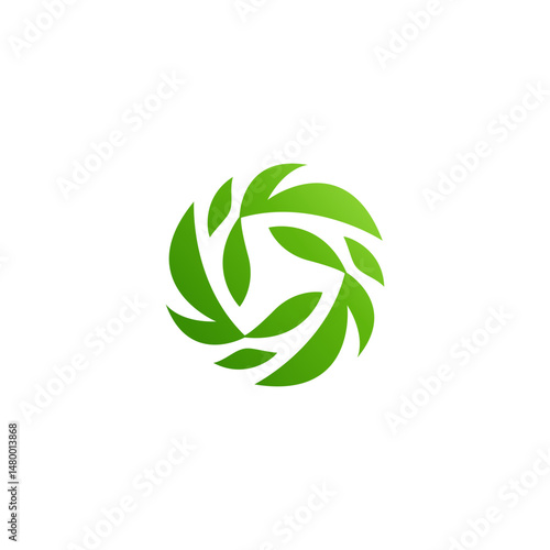 abstract fleaf,lower logo, leaves in circle dynamic shape icon, fresh colors