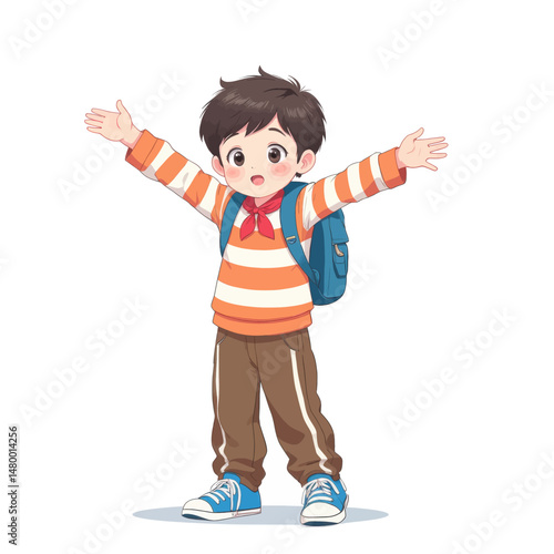 Happy Boy with Arms Wide Open in School Uniform