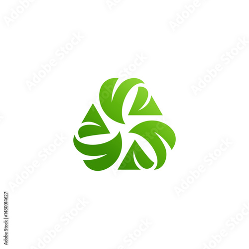 abstract leaf, flower triangle logo, leaf shape icon, fresh colors dynamic green