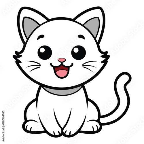 A Playful Cartoon Style Kitten Sitting With A Joyful Smile