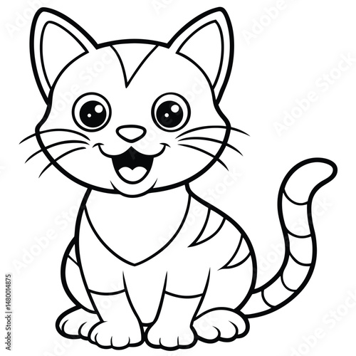 A Playful Cartoon Style Kitten Sitting With A Joyful Tail
