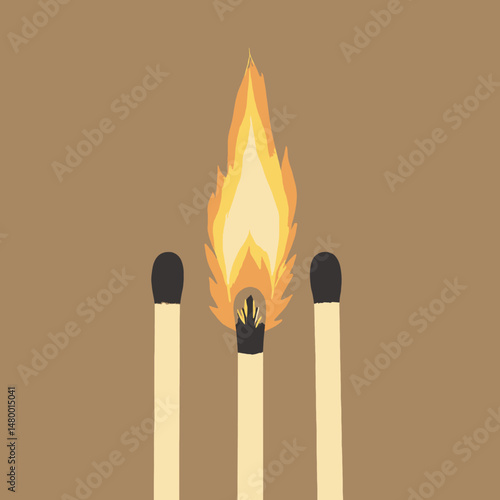 Illuminated Matchstick Trio in Warm Amber Glow