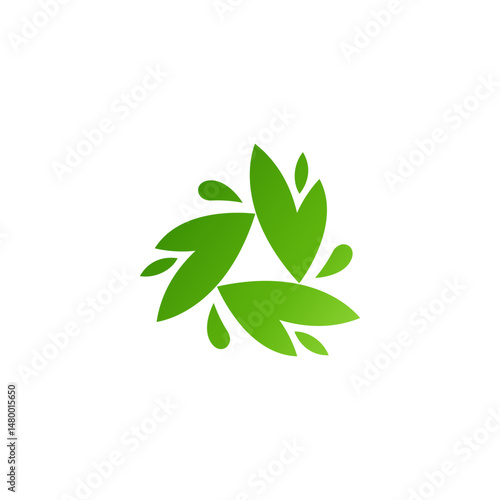 leaf triangle rotation simple logo template minimalist modern fresh colors dynamic green