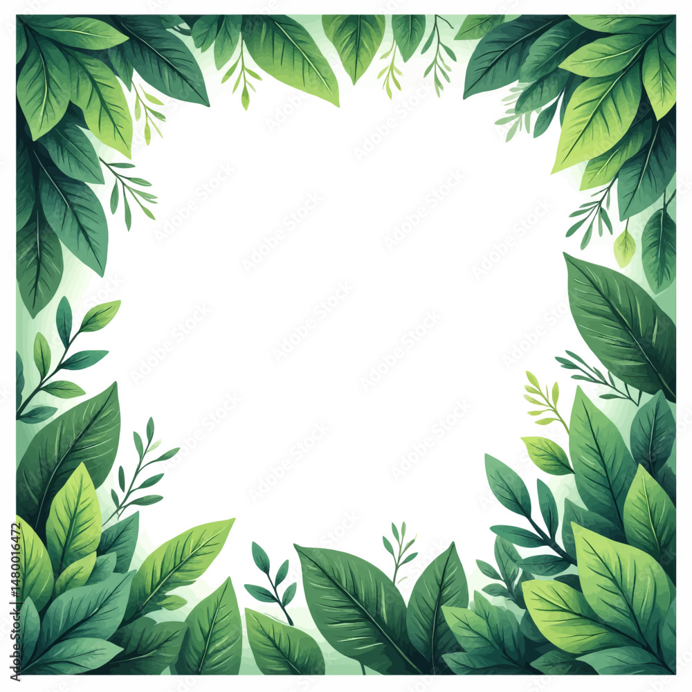 Lush Green Leaves Border Frame in Jungle Setting Lush Green Leaves Border Frame in Jungle Setting