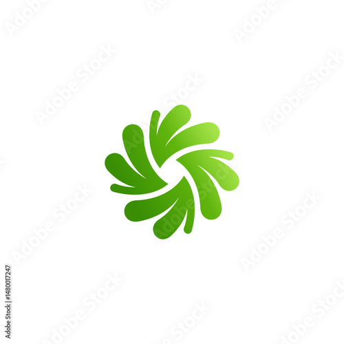 simple leaf, flower four shape logo, leaf shape icon, fresh colors dynamic green