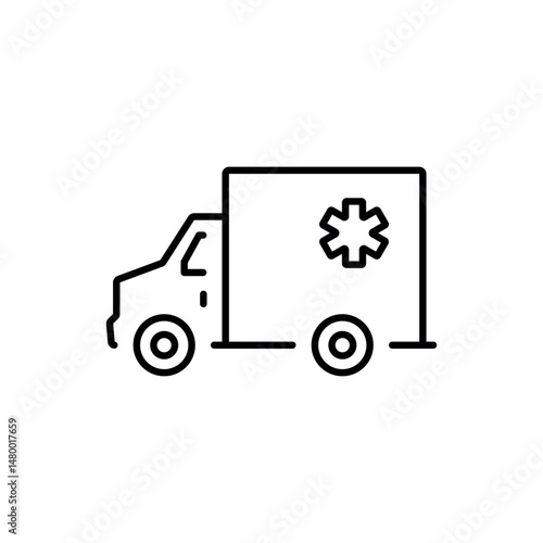 Medical aid car linear icon. Line customizable illustration. Contour symbol. Vector isolated outline drawing. Editable stroke