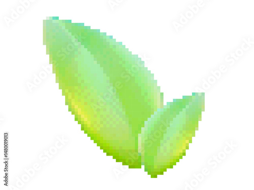 Pixel green leaves in Y2K vector style for eco design, apps, stickers, icons and themes related to nature and wellness