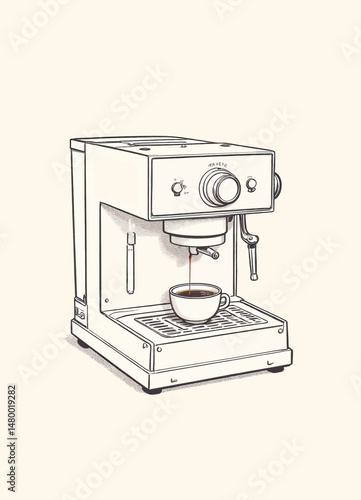 Modern Espresso Machine Pouring Coffee in White Cup