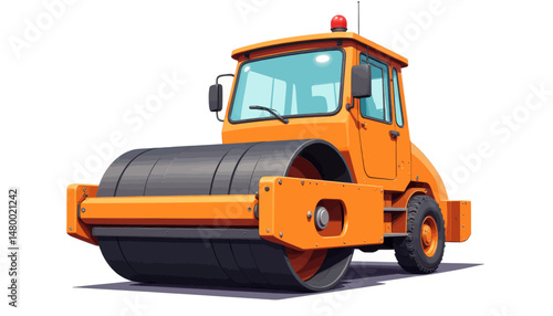 Orange Road Roller Construction Machinery at Dawn