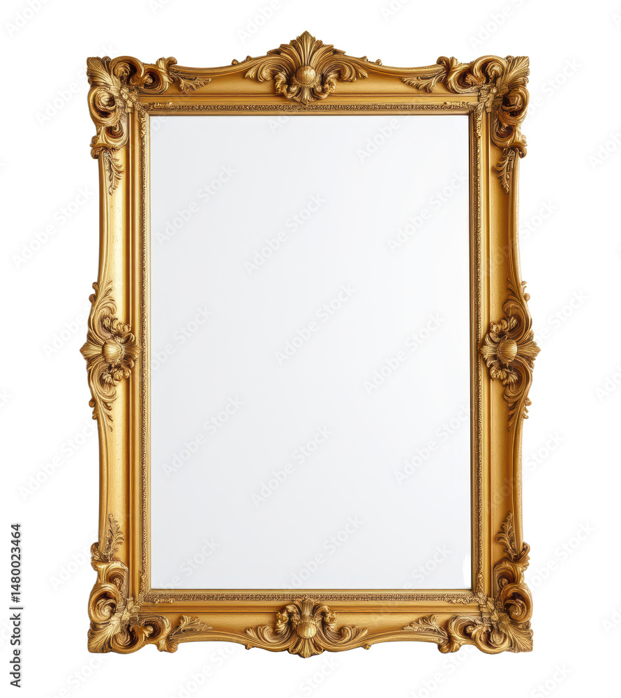 Luxurious floor mirror with ornate golden frame featuring intricate floral and shell details, elegant and classic design Luxurious floor mirror with ornate golden frame featuring intricate floral and shell details, elegant and classic design