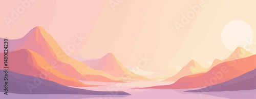 Serene Mountain Lake Sunset Pastel Landscape