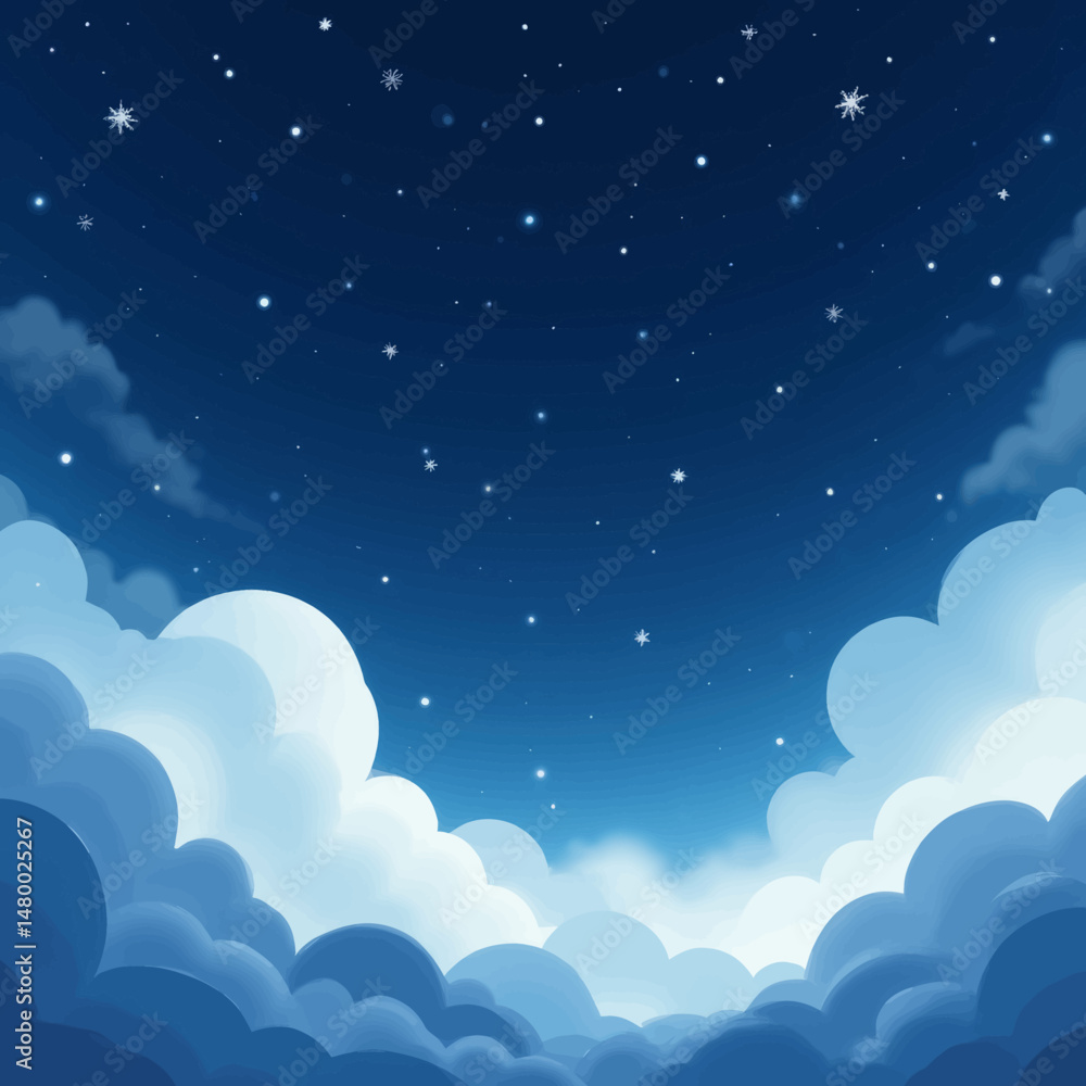 Serene Night Sky with Fluffy Clouds and Stars Serene Night Sky with Fluffy Clouds and Stars