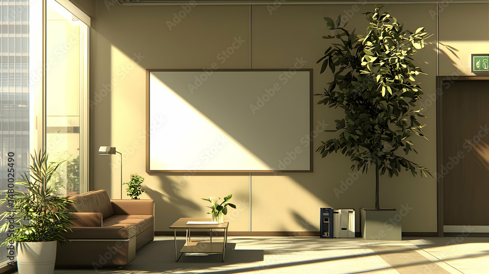 Fototapeta premium Modern Minimalist Office Waiting Area With Sunlight