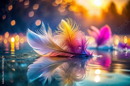4K Candid Shot: Feathers Floating Gently on Water Surface