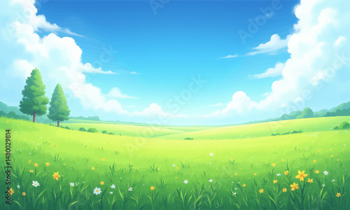Vibrant Meadow Flowers Under Blue Sky