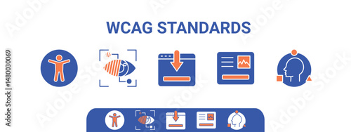 WCAG standards icons outline the principles of accessibility, featuring universal access, visual clarity, and adaptability, transparent background.icons set.