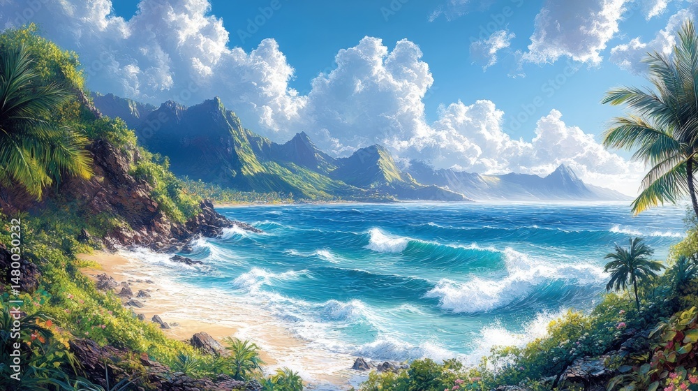 Fototapeta premium Lush tropical beach scene