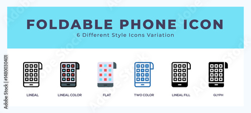 Foldable phone icon set with different styles. Design elements for logo. Vector illustration.
