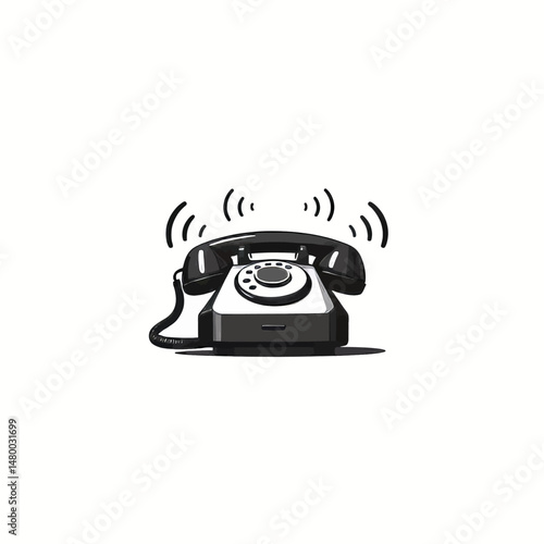 Vintage Rotary Phone Ringing with Sound Waves