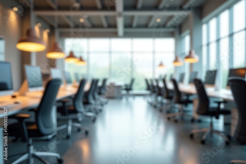 Blurry Office Space Desks and Chairs