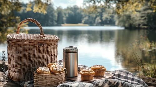  Serene lakeside picnic.