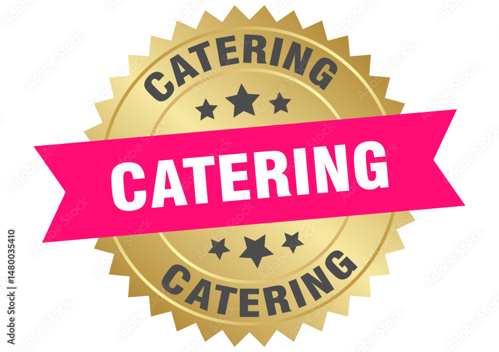 Obraz premium catering. catering round pink and gold label isolated on transparent background
