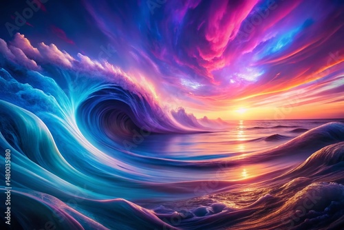 Abstract Drone Aerial: Blue Purple Wave Background, Dynamic Fluid Texture